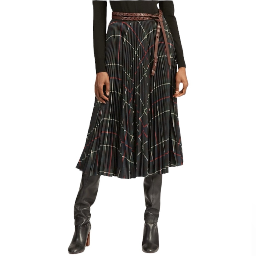 Polo Ralph Lauren | Green Tartan Pleated Midi Skirt Size XXL NWT - Picture 1 of 7